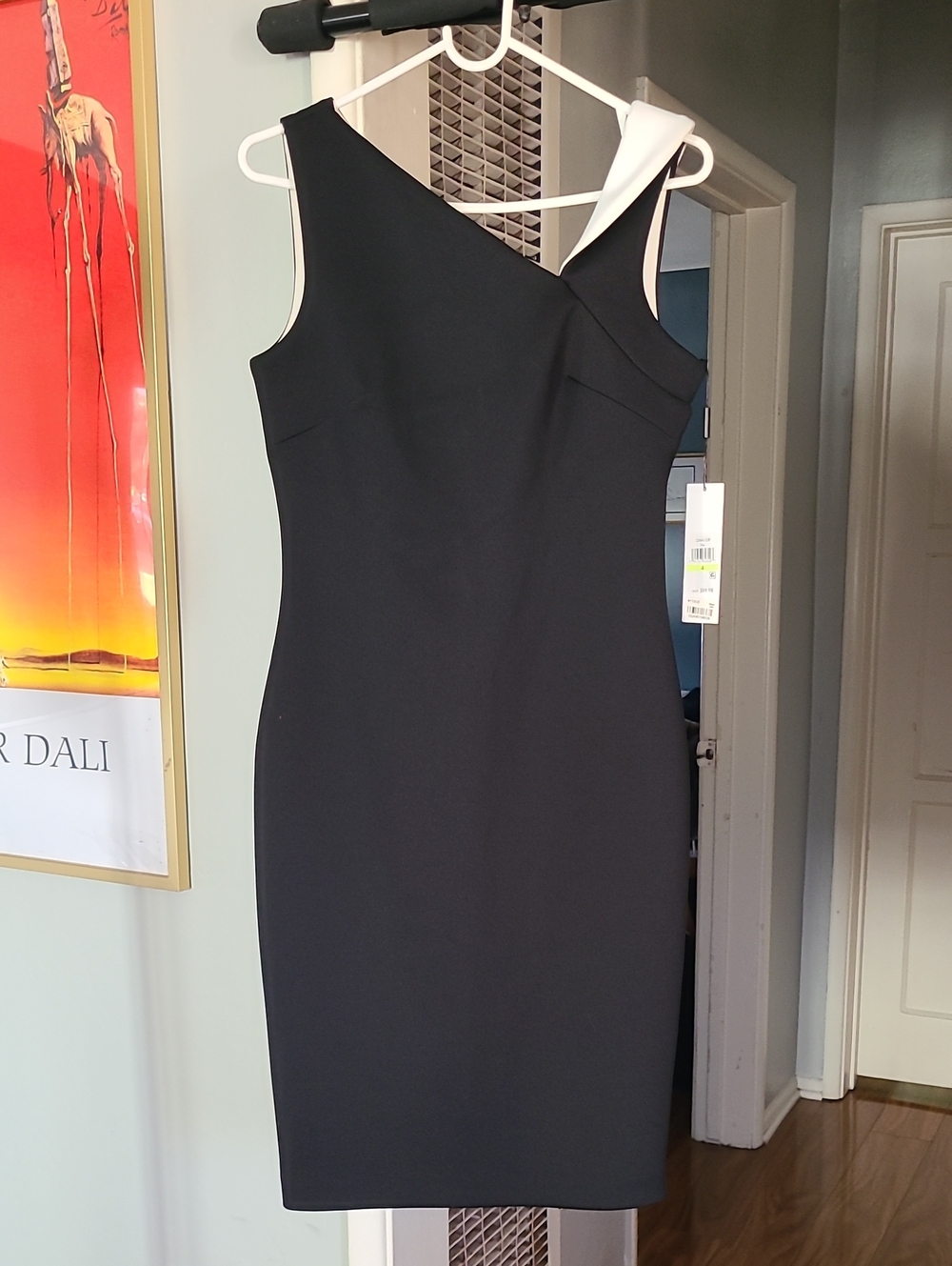 Calvin Klein Black Dress with White One-Shoulder Accent